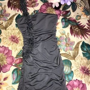 ELEGANT CHARCOAL GRAY BEADED STRAP DRESS